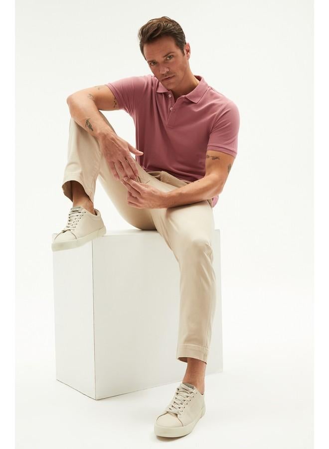 جون تيشيرت بولو رجالي قطن % أساسي بقصة عادية وردي - Image 3