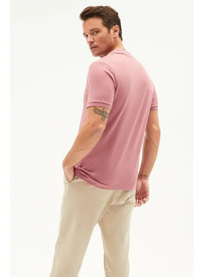 JUNE June Men Regular Fit 100% Cotton Basic Polo Neck Tshirt Rose