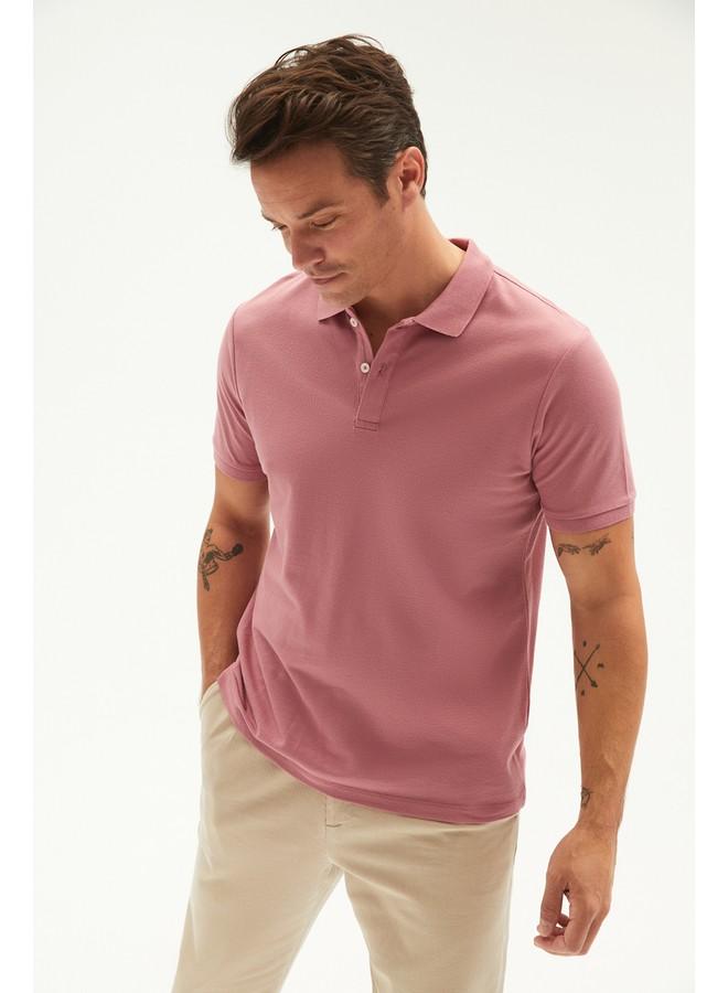 جون تيشيرت بولو رجالي قطن % أساسي بقصة عادية وردي - Image 2