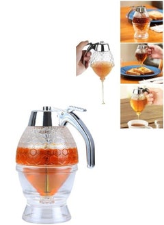 Honey dispenser with stand in the shape of a honeycomb