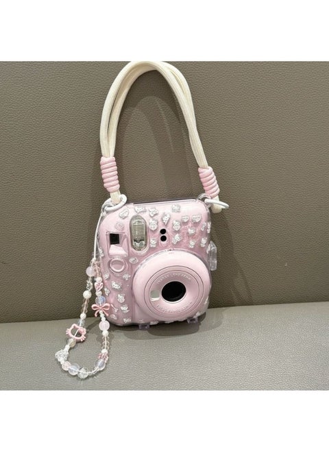 Fuji Instax Mini 12 Instant Camera Protective Case Hard Case with Adjustable Hand Strap, Free Stickers and Camera Case Chain (clear)