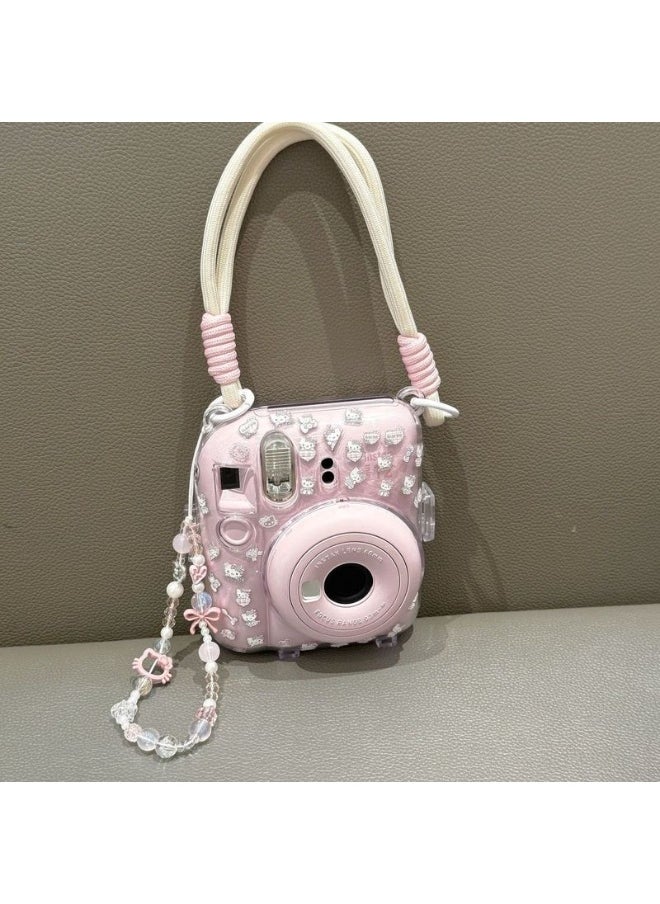 FLYROAD Fuji Instax Mini 12 Instant Camera Protective Case Hard Case with Adjustable Hand Strap, Free Stickers and Camera Case Chain (clear)  - Image 1