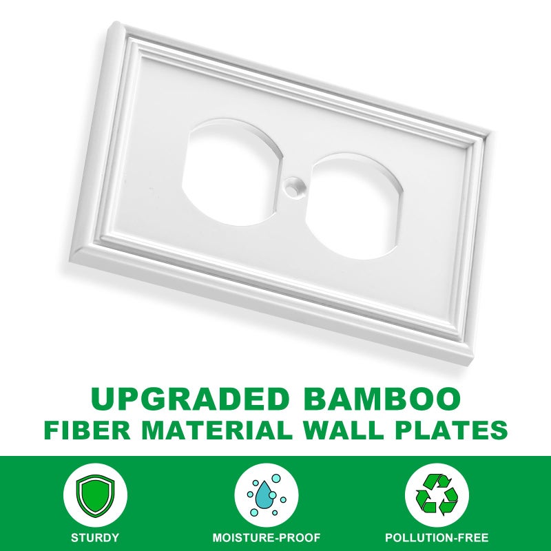 Ranweydi White Outlet Covers Wall Plate Modern Decorative Light Switch Cover Switch Plates Outlet Cover Bamboo Fiber Material Wall Plates for Kitchen Bathroom (1 Gang Duplex Outlet-4 Pack) - Image 2