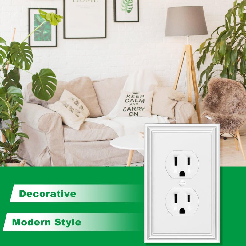 Ranweydi White Outlet Covers Wall Plate Modern Decorative Light Switch Cover Switch Plates Outlet Cover Bamboo Fiber Material Wall Plates for Kitchen Bathroom (1 Gang Duplex Outlet-4 Pack) - Image 4