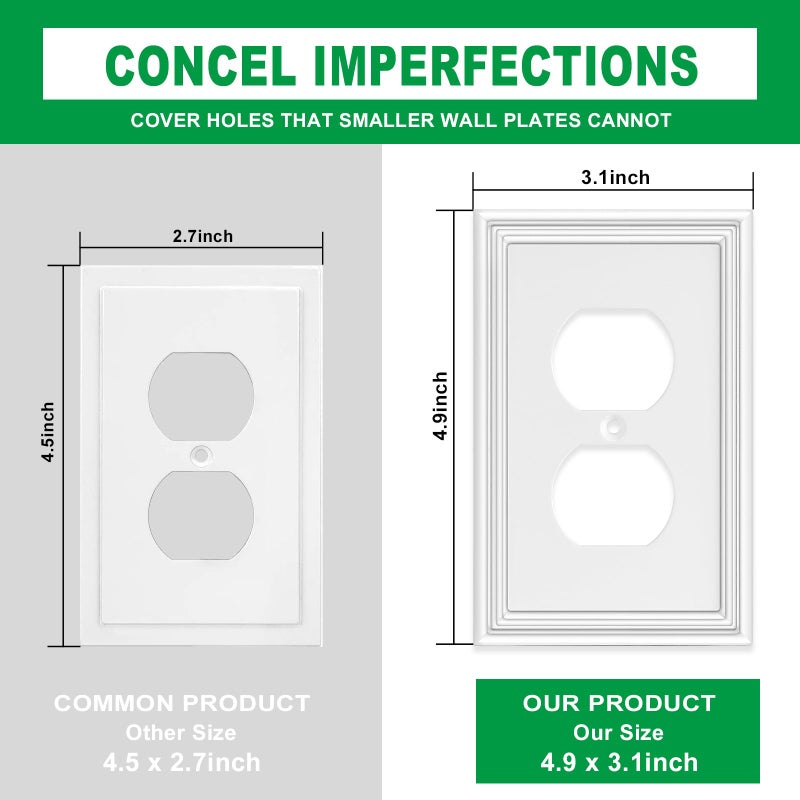 Ranweydi White Outlet Covers Wall Plate Modern Decorative Light Switch Cover Switch Plates Outlet Cover Bamboo Fiber Material Wall Plates for Kitchen Bathroom (1 Gang Duplex Outlet-4 Pack) - Image 3