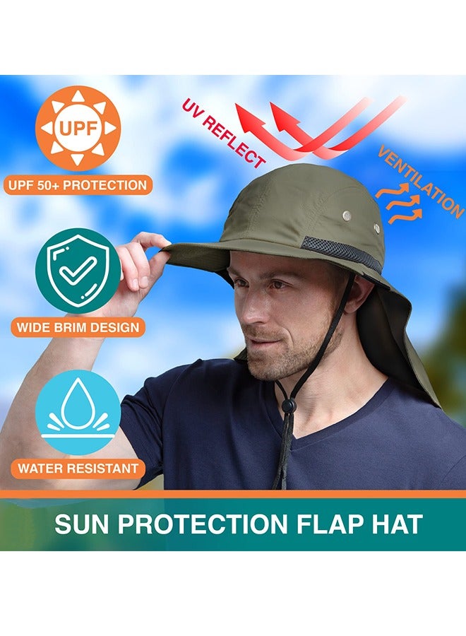 Generic Sun Hat with Wide Brim - UPF 50+ Hiking Safari Neck Flap Fishing Caps for Men and Women, Perfect for Outdoor Adventures(Green) - Image 3