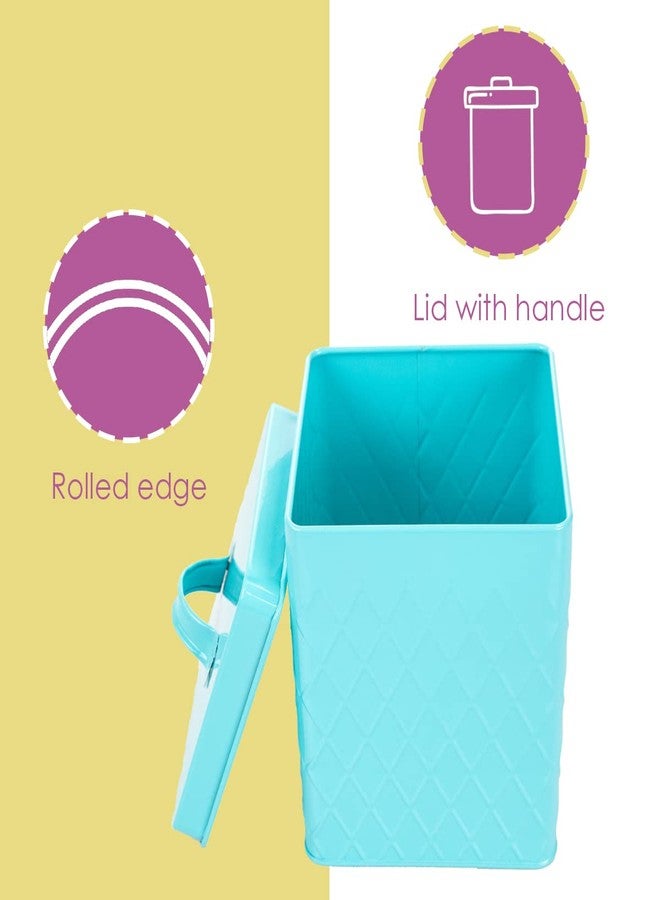 Home Basics Tin Kitchen Food Storage Organization Canister Collection (Large Canister with Cover, Turquoise) - Image 3