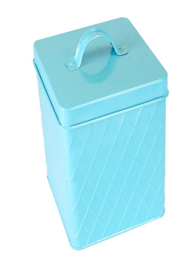 Home Basics Tin Kitchen Food Storage Organization Canister Collection (Large Canister with Cover, Turquoise) - Image 2