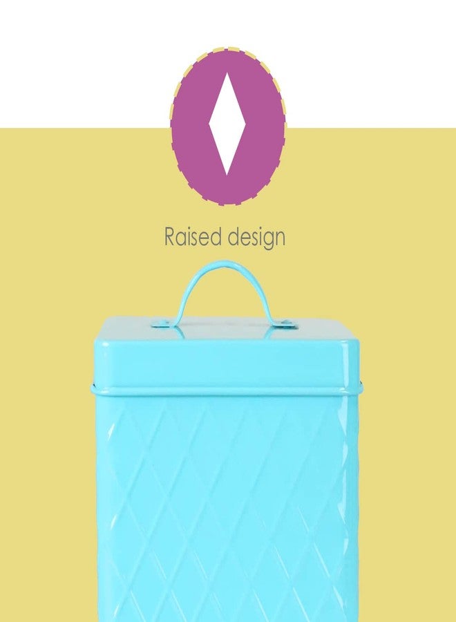 Home Basics Tin Kitchen Food Storage Organization Canister Collection (Large Canister with Cover, Turquoise) - Image 4