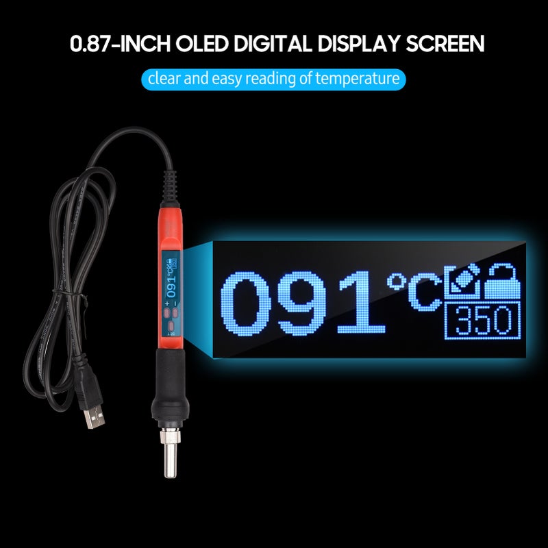 مكحمل لحام رقمي مع شاشة عرض USB 68 واط - أداة لحام مصغرة محمولة بنقرة لحام ذات درجة حرارة قابلة للتعديل من 200 إلى 480 درجة مئوية لأعمال وإصلاحات إلكترونية - Image 5