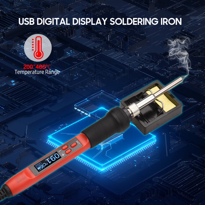 مكحمل لحام رقمي مع شاشة عرض USB 68 واط - أداة لحام مصغرة محمولة بنقرة لحام ذات درجة حرارة قابلة للتعديل من 200 إلى 480 درجة مئوية لأعمال وإصلاحات إلكترونية - Image 2