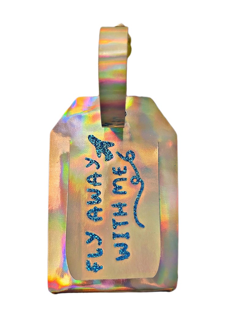 Generic Faux Leather Luggage Tag Handmade Holographic Fly Away with Me  - Image 2