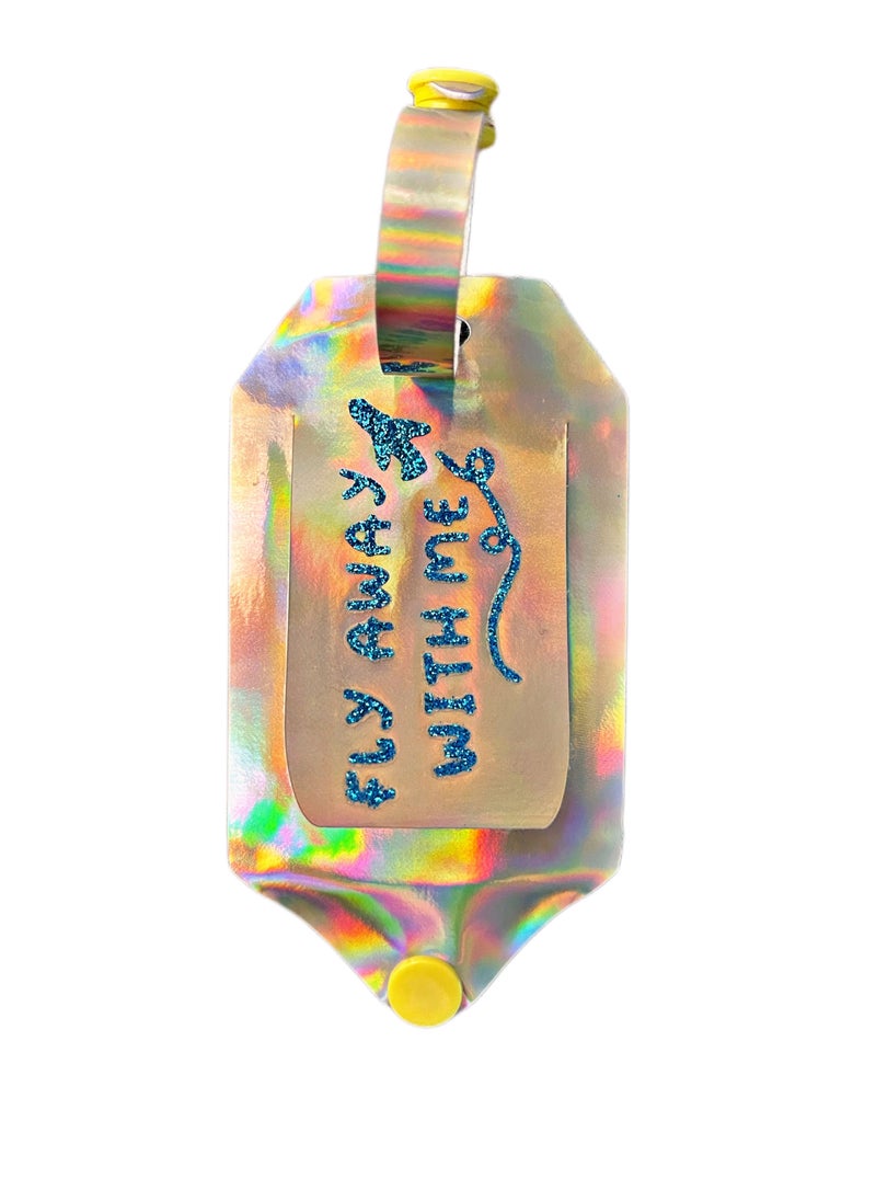 Generic Faux Leather Luggage Tag Handmade Holographic Fly Away with Me  - Image 1