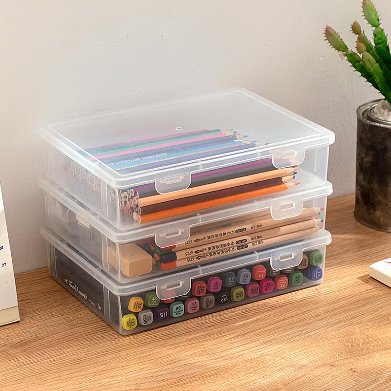 Vidifor Plastic Storage Containers with Latching Lid for Office supplies, Crayon, Crafts, Pencil Box (White Empty -6 pack) - Image 3