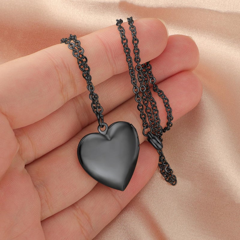 PHOCKSIN Black Heart Lockets Necklace for Girlfriend Locket Necklaces that Holds 2 Pictures Memorial Lockets for Women - Image 5