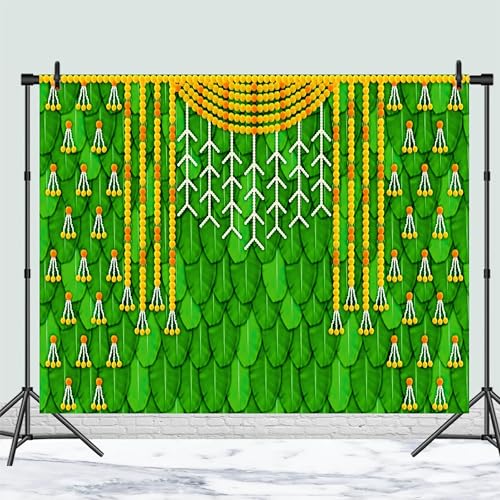 Party Baazaar Banana Leaf Backdrop Cloth for Decoration | Backdrop for Pooja | Valakapu Function Decoration Items (Pack of 1, Multicolor, Size: 8x5 Feet) - Image 2