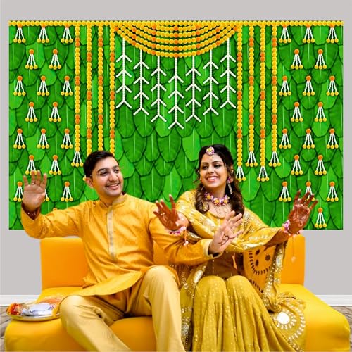 Party Baazaar Banana Leaf Backdrop Cloth for Decoration | Backdrop for Pooja | Valakapu Function Decoration Items (Pack of 1, Multicolor, Size: 8x5 Feet) - Image 3