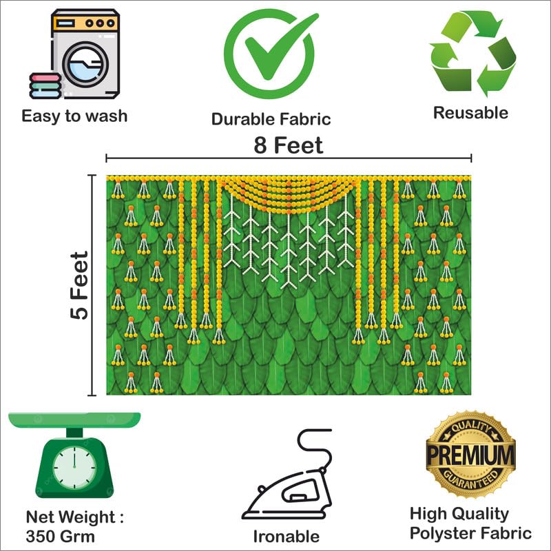 Party Baazaar Banana Leaf Backdrop Cloth for Decoration | Backdrop for Pooja | Valakapu Function Decoration Items (Pack of 1, Multicolor, Size: 8x5 Feet) - Image 5