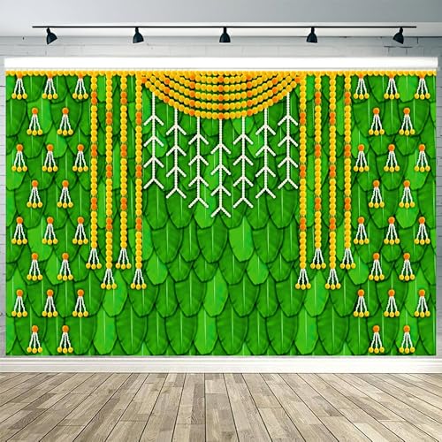 Party Baazaar Banana Leaf Backdrop Cloth for Decoration | Backdrop for Pooja | Valakapu Function Decoration Items (Pack of 1, Multicolor, Size: 8x5 Feet) - Image 1