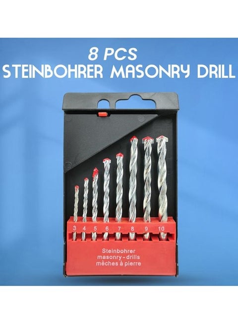 8-Piece Masonry Drill Bit Set, Heavy Duty Steinberger Concrete & Brick Drill Bits, Sizes 3–10mm, Carbide Tip, Storage Case Included