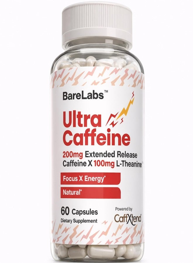BareLabs كبسولات باري لابز ممتدة المفعول تحتوي على الكافيين + إل-ثيانين + 200 ملغ للطاقة والتركيز + بدون توتر أو هبوط مفاجئ + مكمل كافيين طبيعي - 60 كبسولة - Image 1