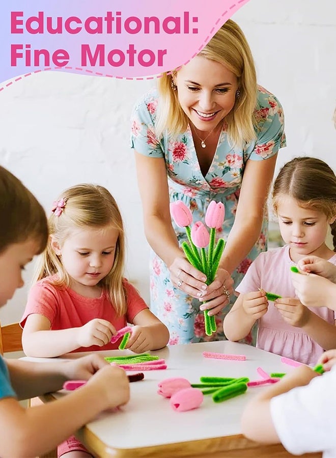 أورجنيزر مجموعة منظفات الأنابيب للأعمال اليدوية، 4 ألوان متنوعة، منظفات أنابيب بالجملة، لصنع سلة زهور التوليب أو الزنبق بنفسك مع أسلاك الزهور، وشريط البستنة، واللؤلؤ، وديكور المنزل، ومشاريع فنية للأطفال والكبار (وردي) - Image 5