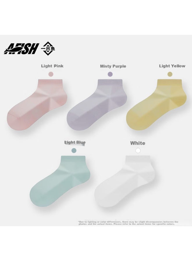 A Fish Women's 10a Grade Antibacterial And Odor-resistant Short Socks For Spring And Summer, Breathable Sports And Casual Cotton Socks, Sweat-absorbing And Breathable, 5 Pairs - Image 2
