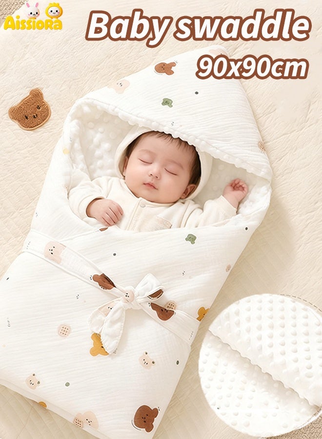 Aissiora Newborn Swaddle Blanket 90x90cm 650g Soft Fluffy Baby Blanket with 3D Massage Particles for 0-3 Months Infant Daily Use Gift - Image 1