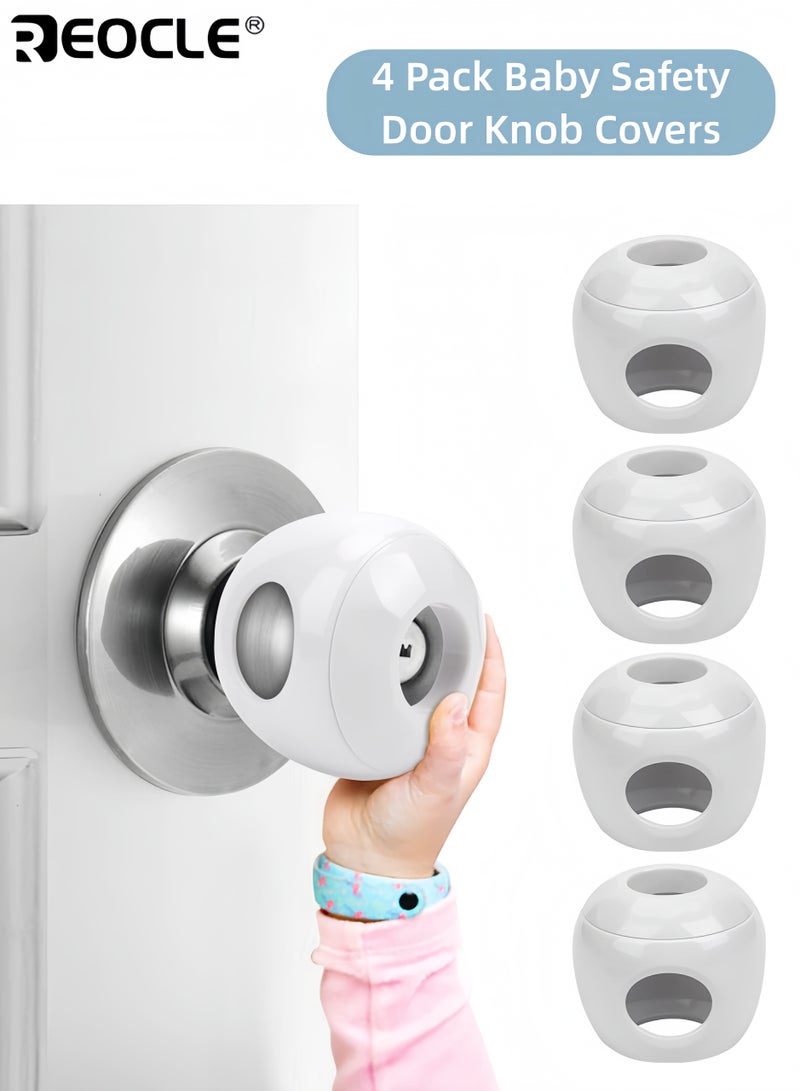 ريوكل 4 قطع من أغطية مقابض أبواب أمان للأطفال بتصميم قفل مزدوج وميزة يصعب إزالتها وأقفال مقاومة للأطفال بدون أداة للتركيب في المنزل لحماية الطفل - Image 1