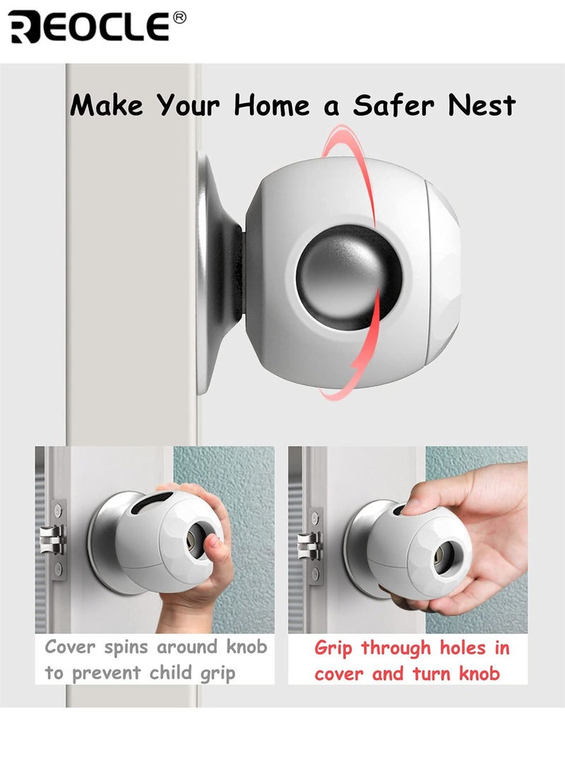 ريوكل 4 قطع من أغطية مقابض أبواب أمان للأطفال بتصميم قفل مزدوج وميزة يصعب إزالتها وأقفال مقاومة للأطفال بدون أداة للتركيب في المنزل لحماية الطفل - Image 4