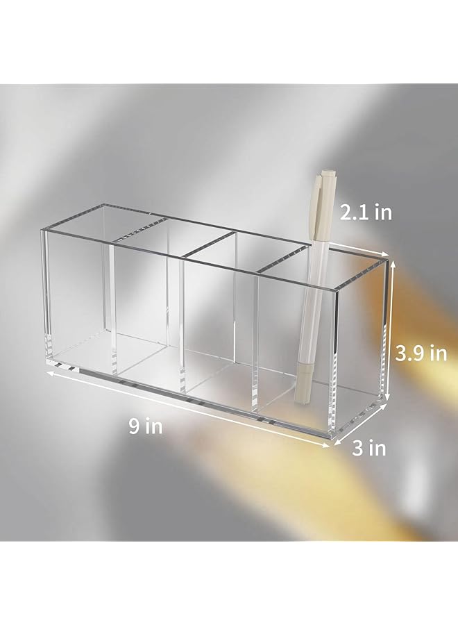 erorex Acrylic Pen Holder 4 Compartments Clear Pencil Organizer Cup For Countertop Desk Accessory Storage - Image 2