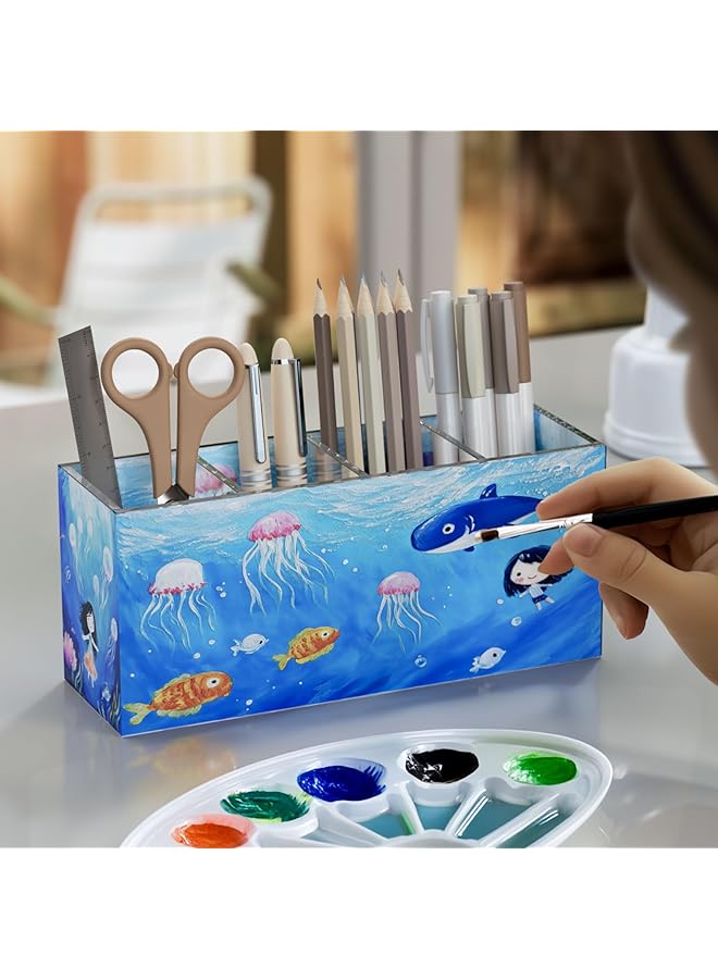 erorex Acrylic Pen Holder 4 Compartments Clear Pencil Organizer Cup For Countertop Desk Accessory Storage - Image 5