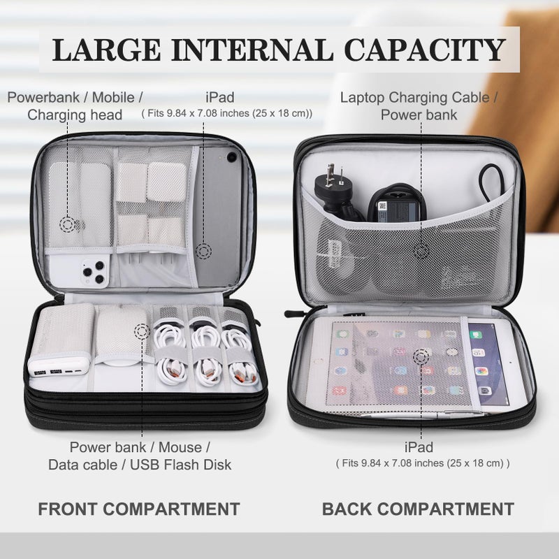 Waterproof Travel Cable Organizer Bag with Double Layer Storage for Cords, Chargers, Phone and Earphone - Image 3