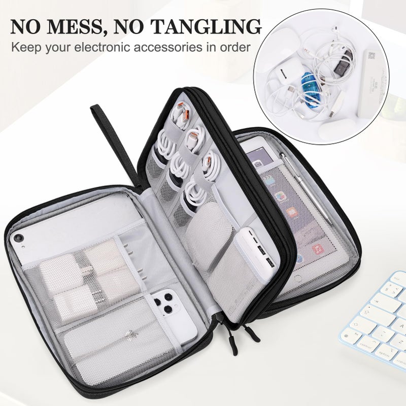 Waterproof Travel Cable Organizer Bag with Double Layer Storage for Cords, Chargers, Phone and Earphone - Image 5
