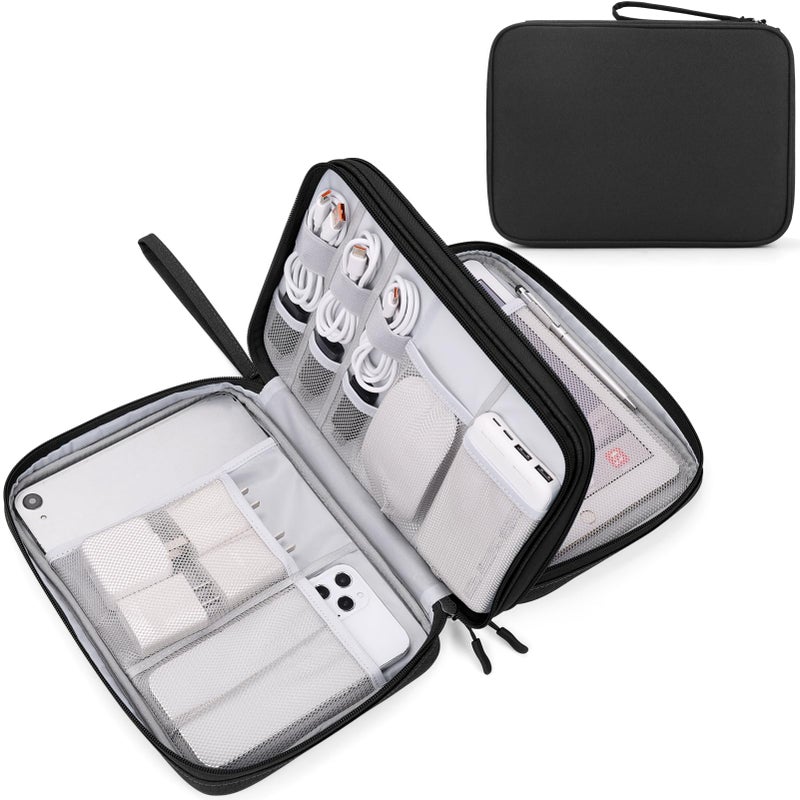 Waterproof Travel Cable Organizer Bag with Double Layer Storage for Cords, Chargers, Phone and Earphone - Image 1