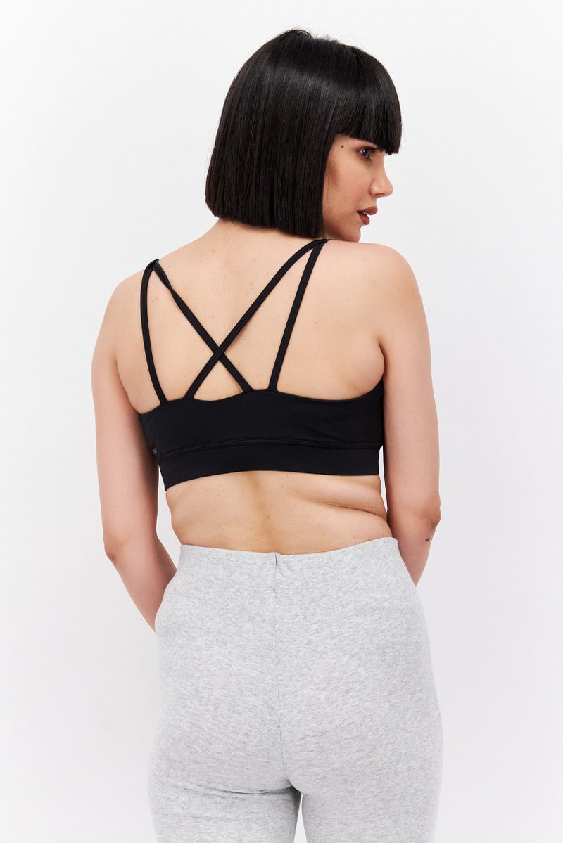 PUMA Women Brand Logo Non Padded Sports Bra, Black - Image 3