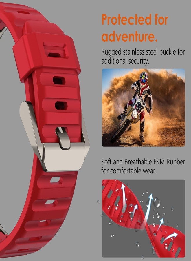 WINGLE FKM Rubber Bands for Apple Watch Ultra 2 Band Ultra 49mm 46mm 45mm 44mm 42mm for Men Series 10 9 8 7 SE 6 5 4 3 2, Military Rugged Metal Connector Silicone Apple iWatch Sport Bands, Red - Image 3