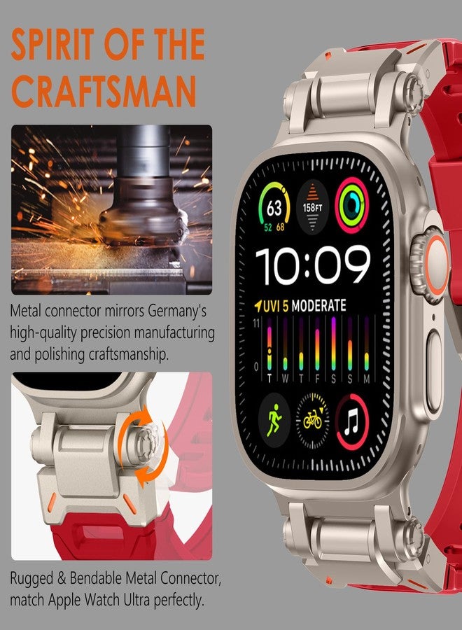 WINGLE FKM Rubber Bands for Apple Watch Ultra 2 Band Ultra 49mm 46mm 45mm 44mm 42mm for Men Series 10 9 8 7 SE 6 5 4 3 2, Military Rugged Metal Connector Silicone Apple iWatch Sport Bands, Red - Image 4