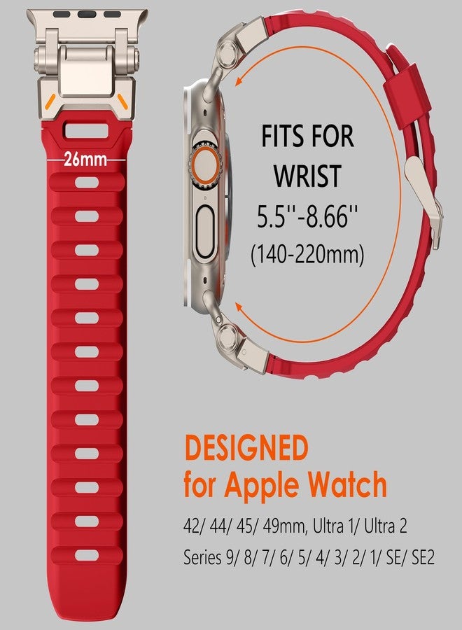 WINGLE FKM Rubber Bands for Apple Watch Ultra 2 Band Ultra 49mm 46mm 45mm 44mm 42mm for Men Series 10 9 8 7 SE 6 5 4 3 2, Military Rugged Metal Connector Silicone Apple iWatch Sport Bands, Red - Image 5