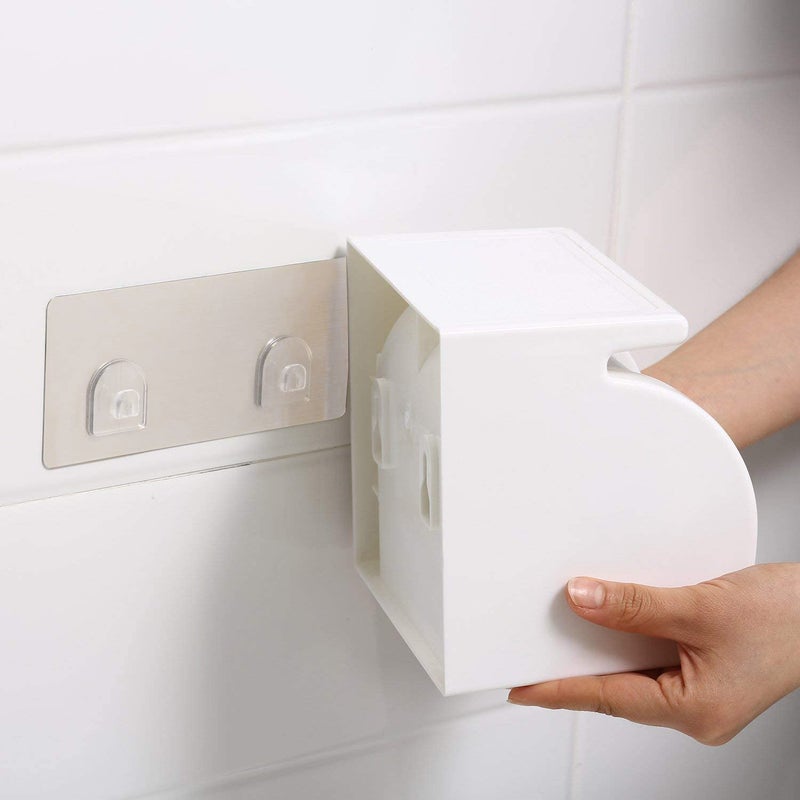 ULTRAZON Tissue roll Holder One-Handed Tear Paper Paper Holder Tissue Roll Stand Box with Shelf Rack Adhesive Wall Mount Bathroom Accessory (Standard Size) - Image 3