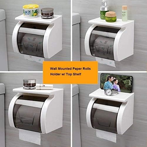 ULTRAZON Tissue roll Holder One-Handed Tear Paper Paper Holder Tissue Roll Stand Box with Shelf Rack Adhesive Wall Mount Bathroom Accessory (Standard Size) - Image 5