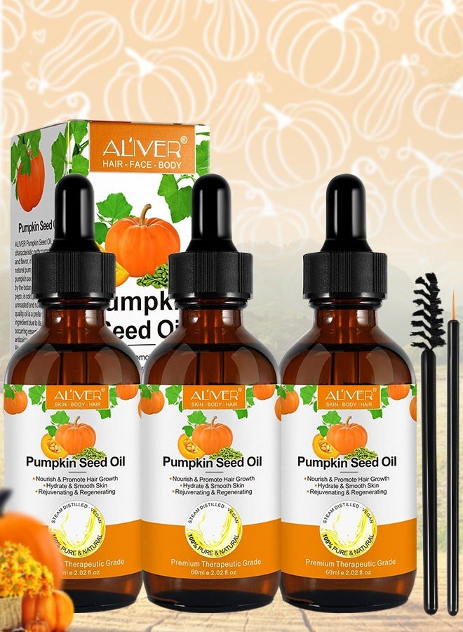 ALIVER 3 Pcs Pumpkin Seed Oil for Skin and Hair Growth Organic 100% Pure RAW Cold Pressed Pumpkin Seed Oil for Anti Aging Wrinkle Massage Oil Hair and Scalp Care Vitamin E Oil for Skin and Hair - Image 1