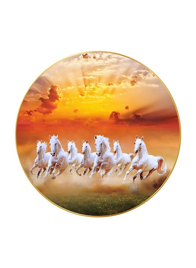 Nozvera Seven Horses Vastu Painting, Big Large Size 7 horse Vastu Frame | Golden Framed | Sparkle Laminated | 7 Horse Wall Painting for Living Room, Bedroom, Office (Design 03, 60 cm * 60 cm) - Image 1