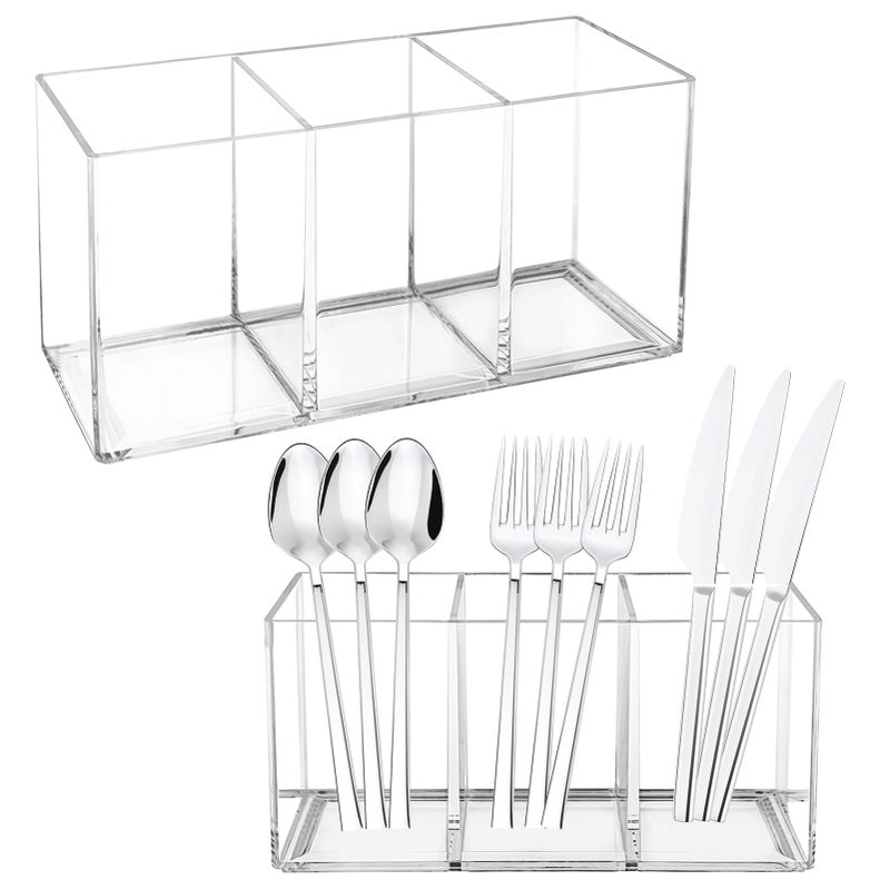 Rainmae 2Pack Acrylic Cutlery Storage Organizer Plastic Cutlery Utensil Holder Storage Organizer Caddy for Kitchen Countertop Organization Holds Fork Knife Spoon Silverware Tableware Storage Box
