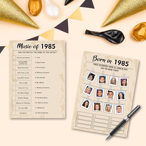 QUPT 40th Birthday Party Games, Born in 1985 Games Bundle, Set of 5 Activities for 10 Guests, Birthday Party Supplies for Adults, Pack of 50 Cards - Image 5