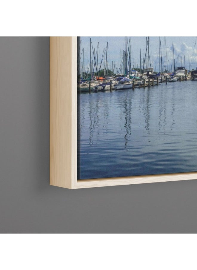 Abstract Framed Portrait Of Shoreline View Of Yachts On Calm