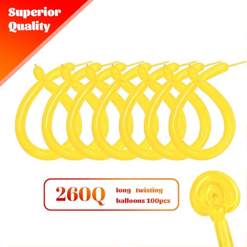 KAWKALSH 260 Yellow Long Balloons for Balloon Garland Thickening Skinny Latex Twisting Animals Modeling Christmas Birthday Wedding Party Festival Decorations 100pcs - Image 5