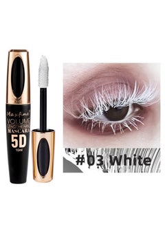 5D Silk Fiber Mascara with Folding Eyelash Comb Brush,Liquid Colored Mascara Lash Extensions,Waterproof, Sweat-proof, Non-blooming, Long and Multi-color Base. (White)