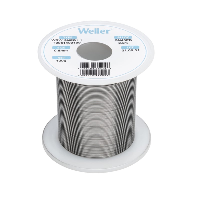 WELLER سلك لحام Weller WSW SnPb (T0051403199) ، القطر: 0.8 مم / 0.039 بوصة ، الوزن: 100 جرام / 3.527 أونصة ، سبيكة Sn60Pb40 ، محتوى الفلكس 2.2% - Image 2