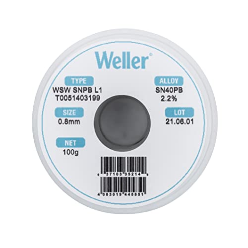 WELLER سلك لحام Weller WSW SnPb (T0051403199) ، القطر: 0.8 مم / 0.039 بوصة ، الوزن: 100 جرام / 3.527 أونصة ، سبيكة Sn60Pb40 ، محتوى الفلكس 2.2% - Image 3